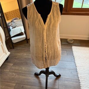 Kenar Cream and Gray Linen Top